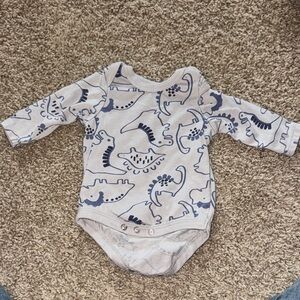 Long-Sleeve Dino Print Baby One-Piece Bodysuit in Light Gray and Navy